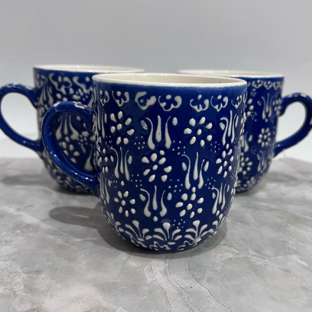 Rare Turkish Blue and White Floral Mugs